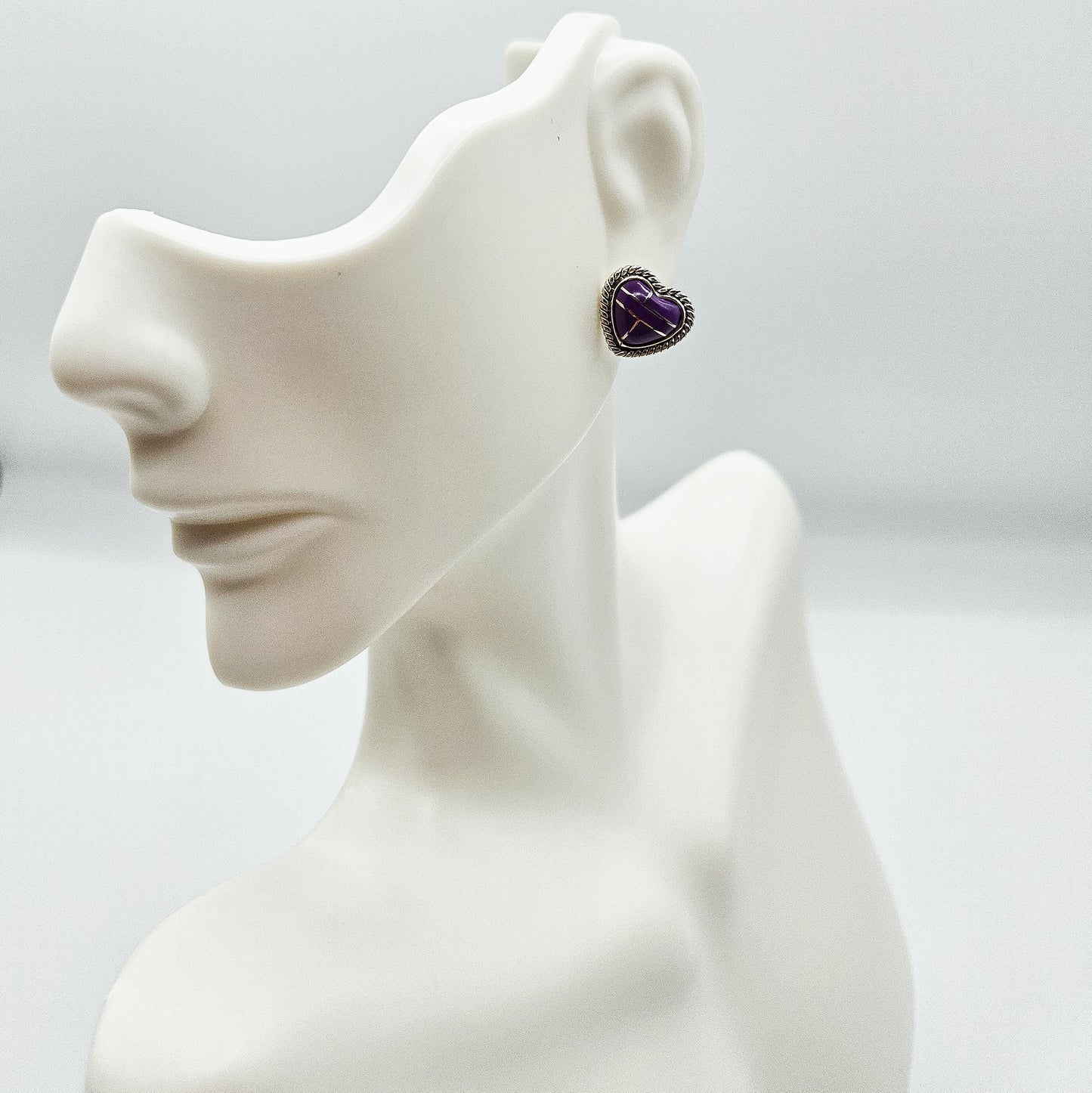 Heart shaped purple matrix stud earrings