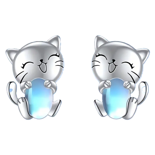 Kitten Holding a Moonstone Stud Earring