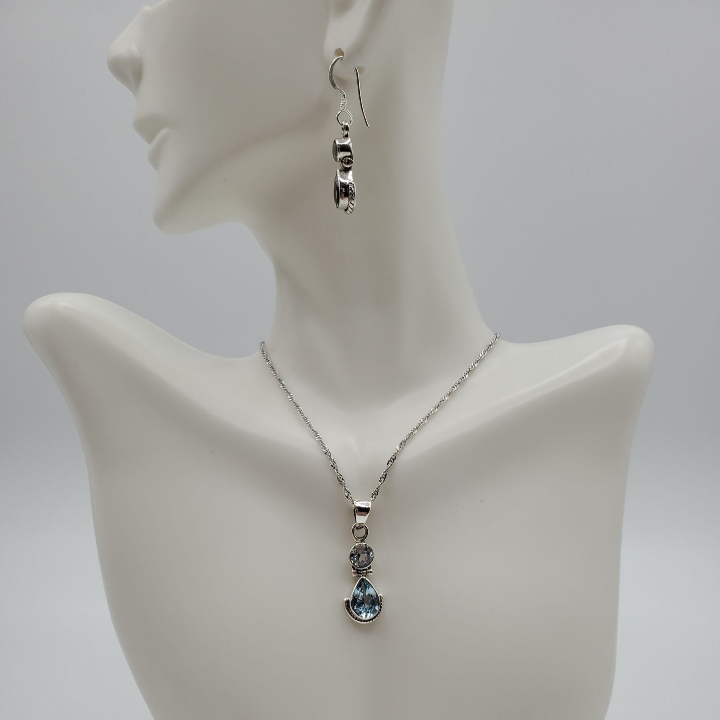 Sterling Silver Blue Topaz pendant and earrings gift set