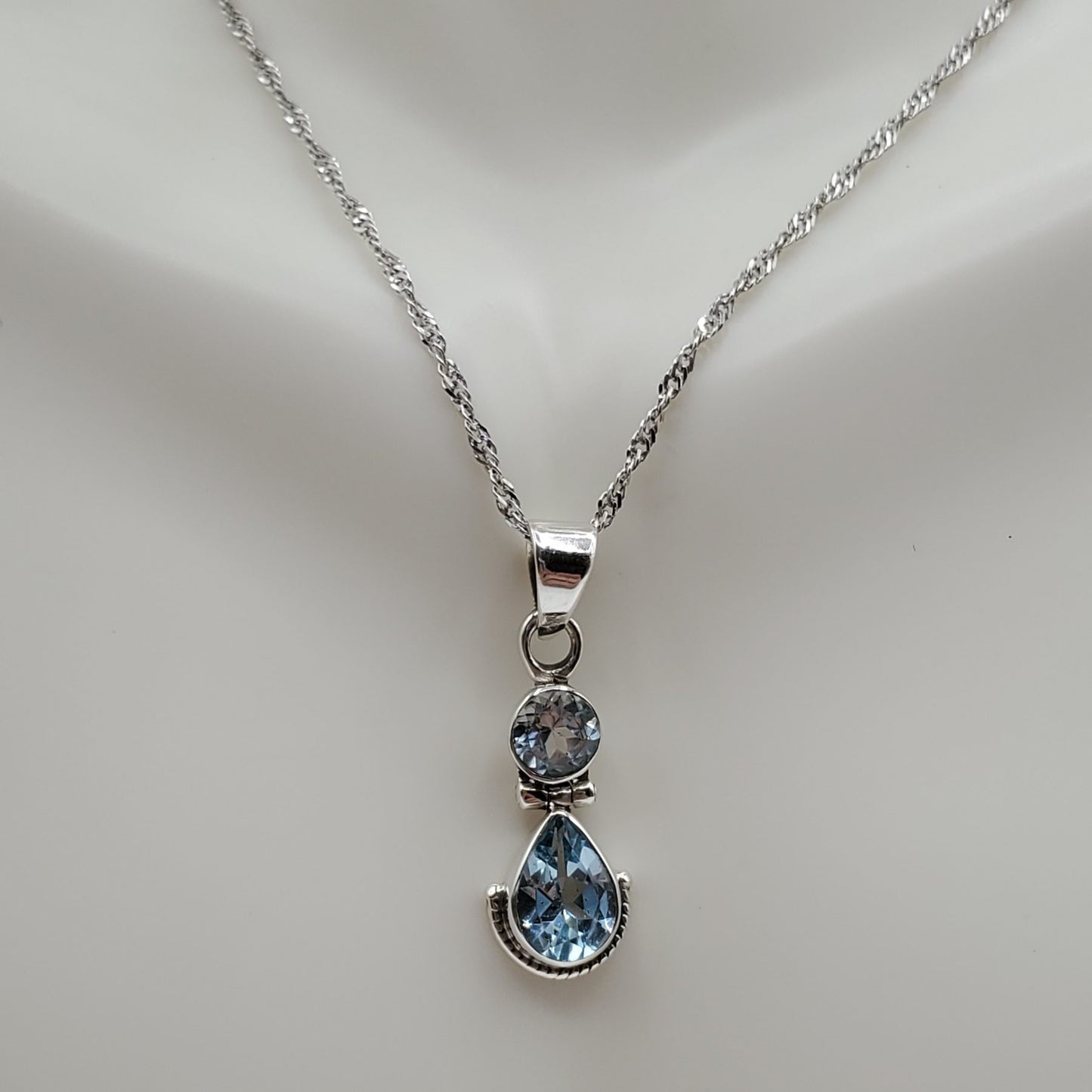 Sterling Silver Blue Topaz pendant and earrings gift set