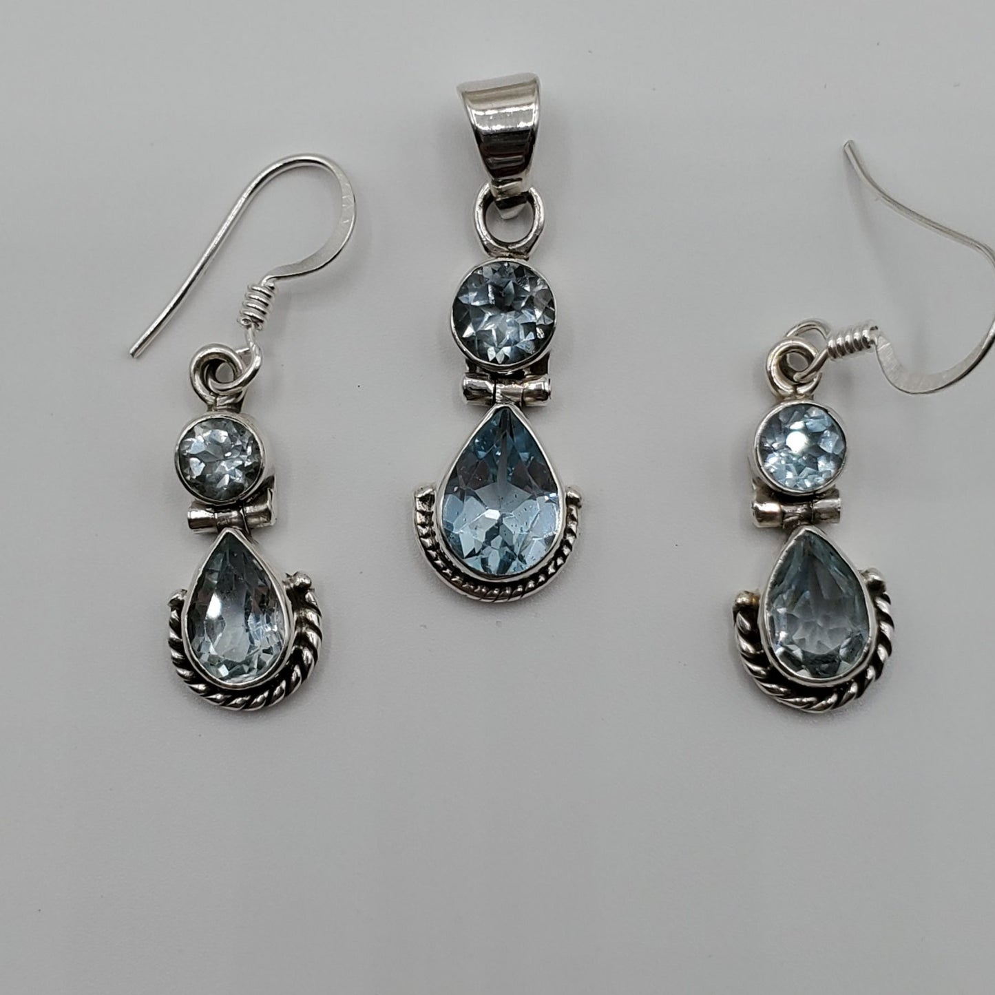 Sterling Silver Blue Topaz pendant and earrings gift set