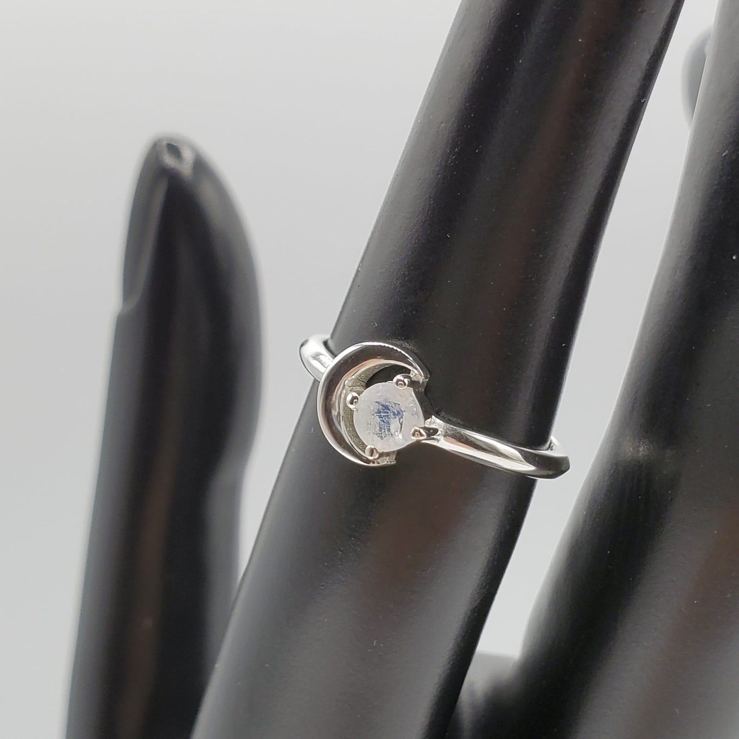 Moonstone Ring Quarter Moon with a 4mm Cabochon Center Stone.