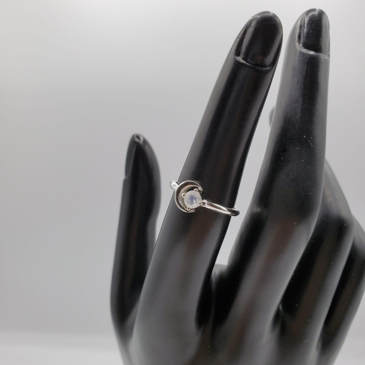 Moonstone Ring Quarter Moon with a 4mm Cabochon Center Stone.