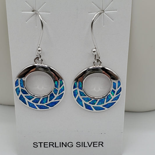 Blue Opal Roman leaf design Dangle Earrings