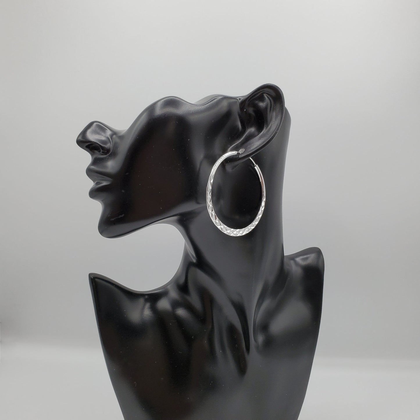 Vintage style .925 Sterling Silver textured large hoop earrings.