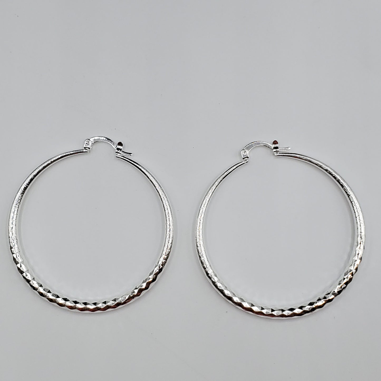 Vintage style .925 Sterling Silver textured large hoop earrings.
