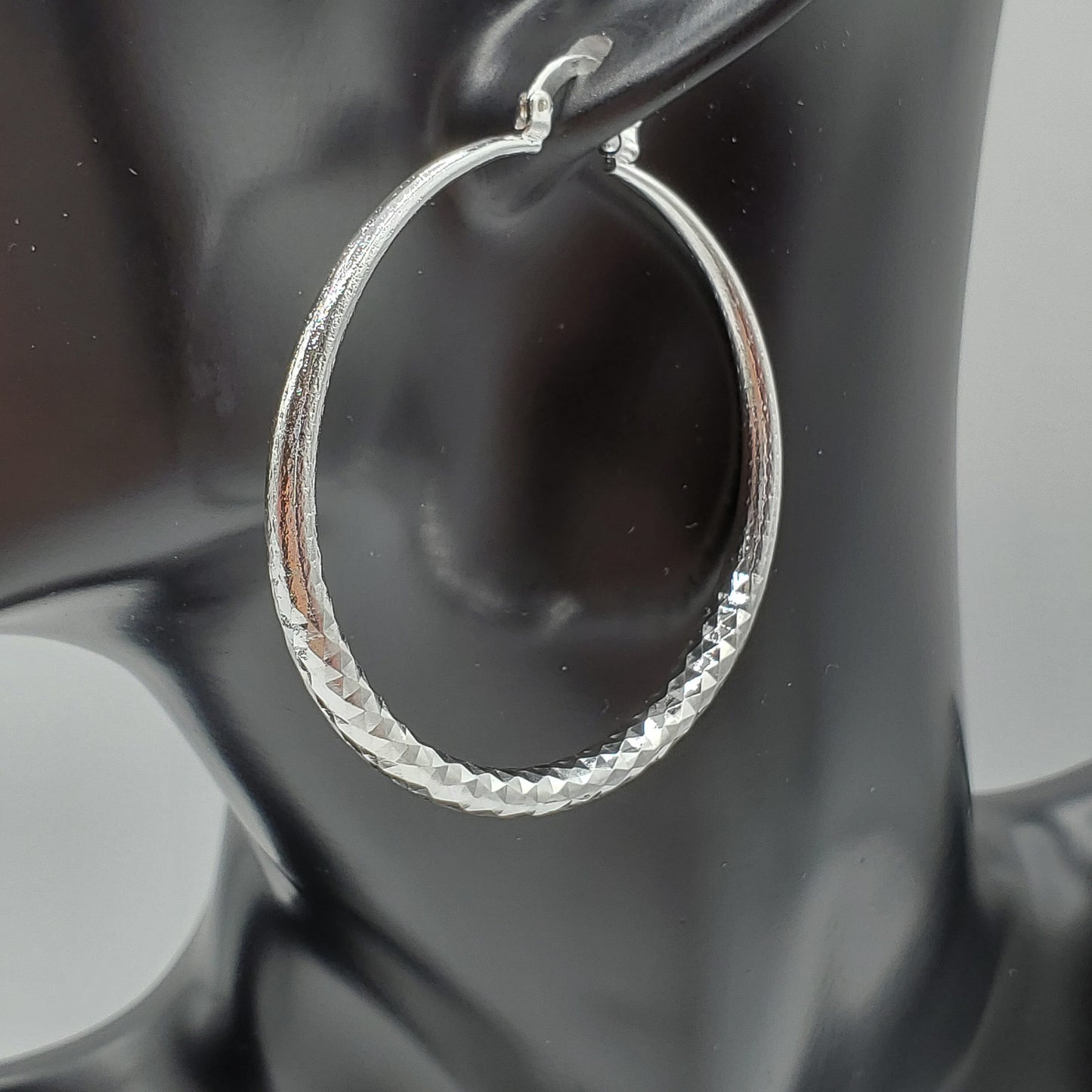 Vintage style .925 Sterling Silver textured large hoop earrings.