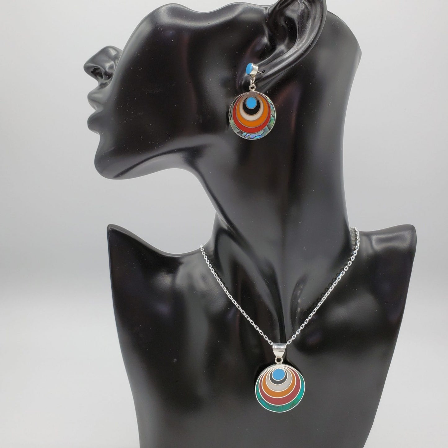 70's style Circular Enamel Inlay Earrings