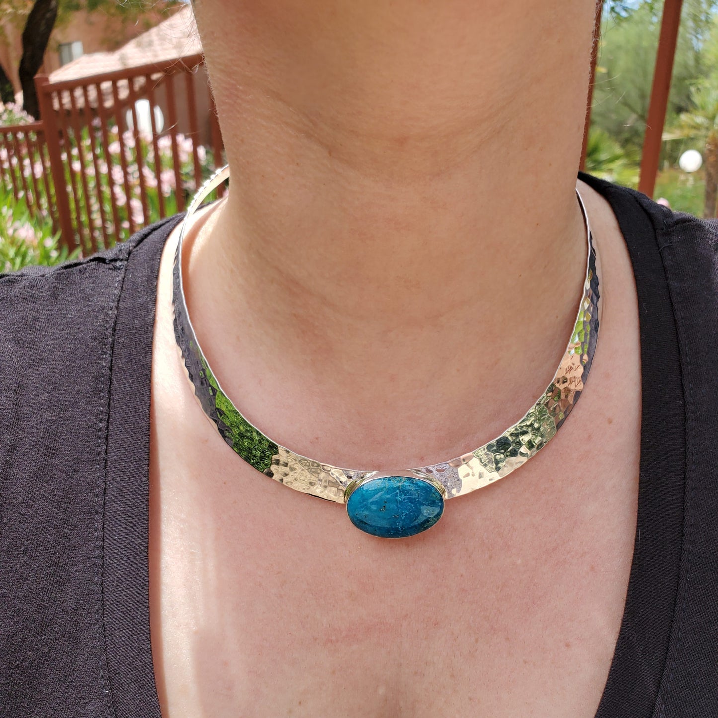 Hammered Silver Collar with Turquoise