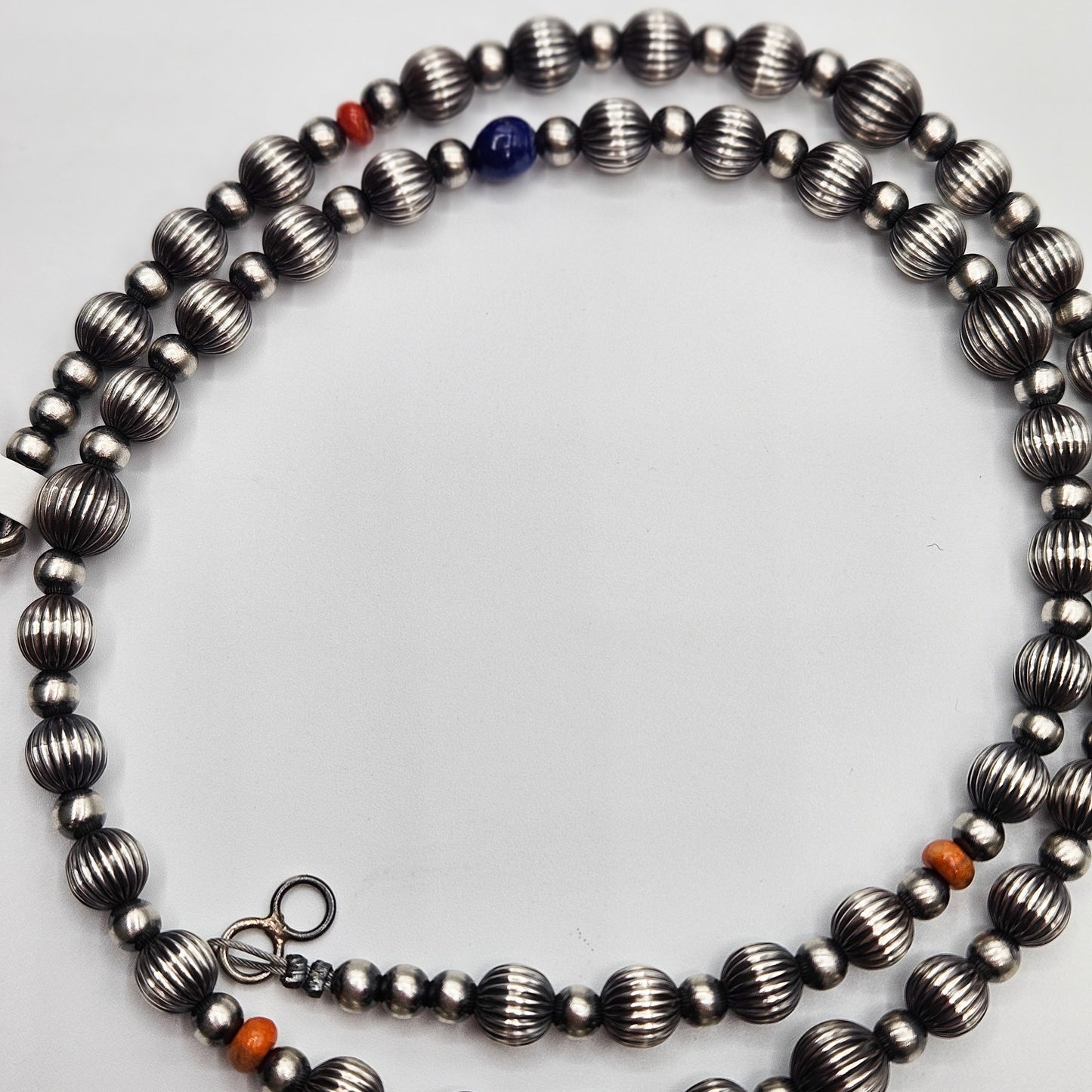 Navajo silver bead and natural gemstone necklace