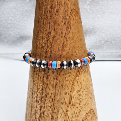 Navajo bead bracelet with 6mm silver beads