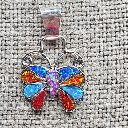 Pueblo peoples opal inlay butterfly necklace