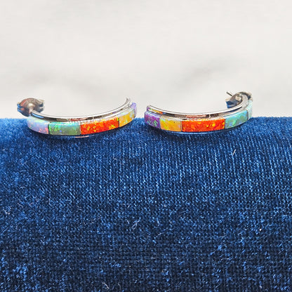 Zuni Opal Inlay Half Hoop Earrings