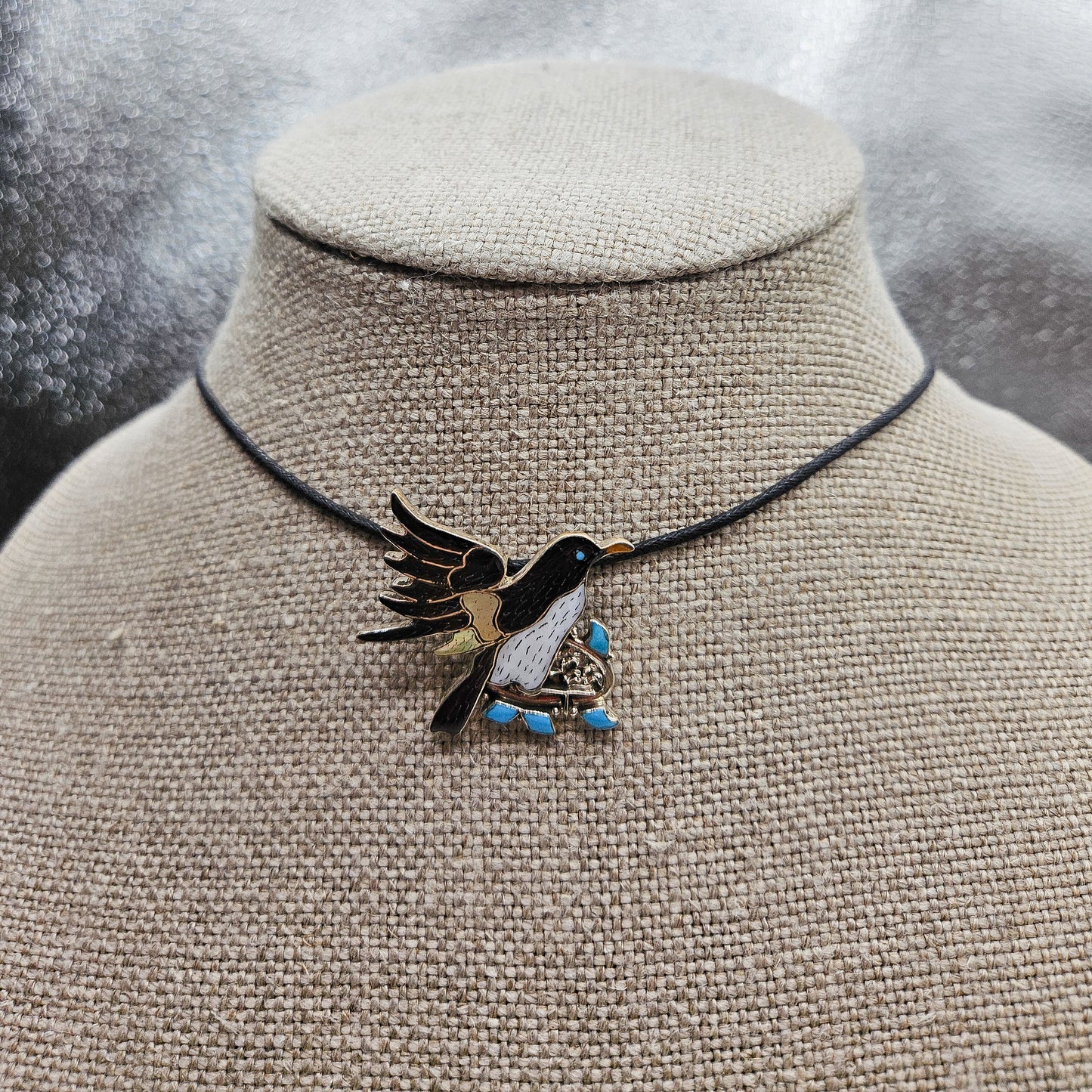 Zuni Turquoise Inlay Magpie Silver Pendant/Brooch.