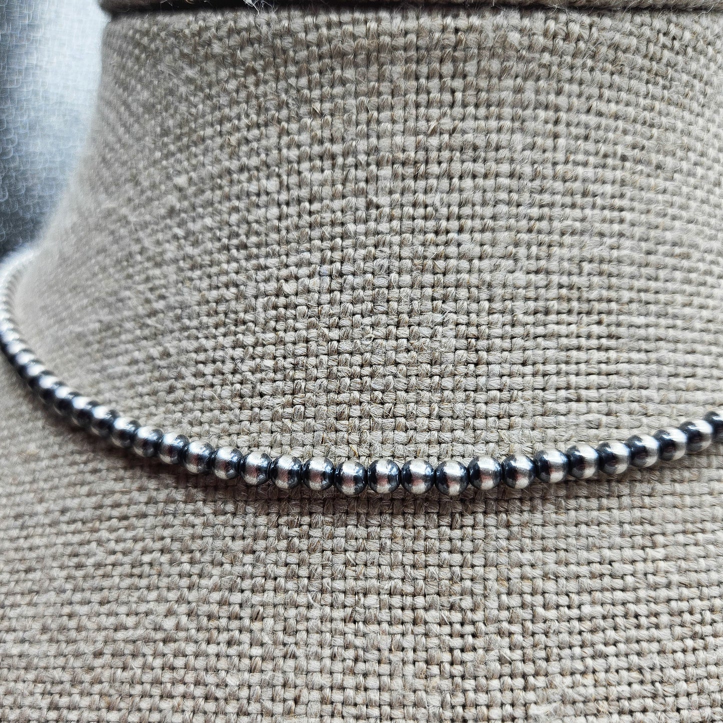 Navajo Silver Bead Necklace 4mm beads