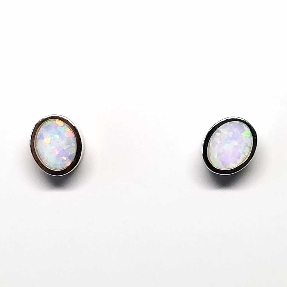 White lab created opal stud earrings