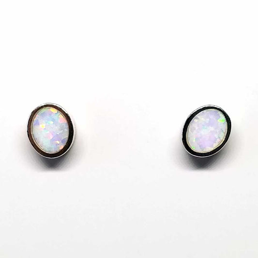 White lab created opal stud earrings