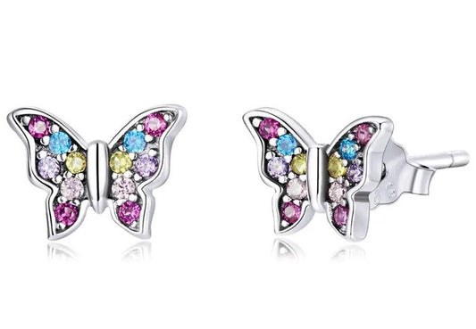 Crystal Accented Butterfly Stud Earrings