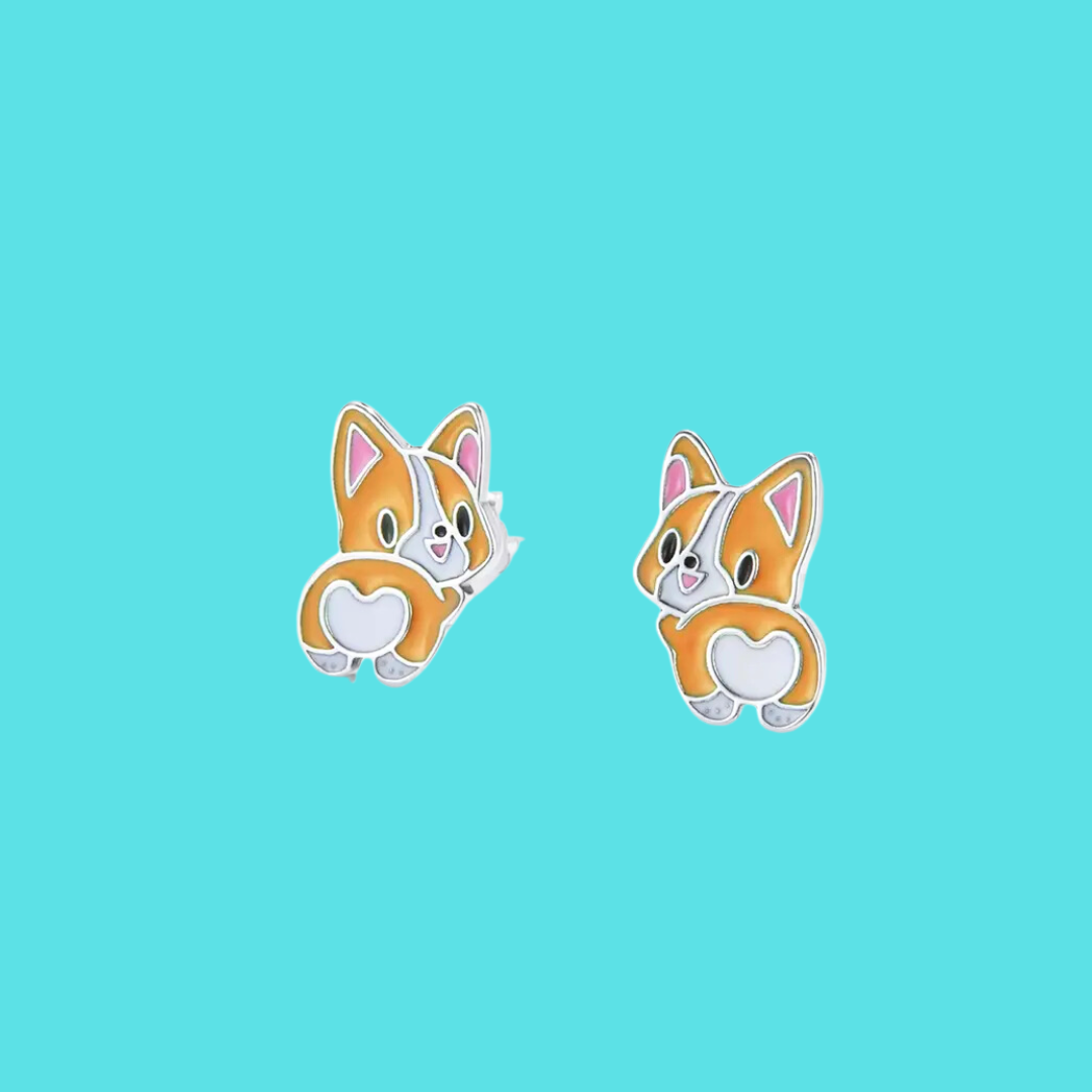 Cute Corgi  .925 Sterling Silver Stud Earrings