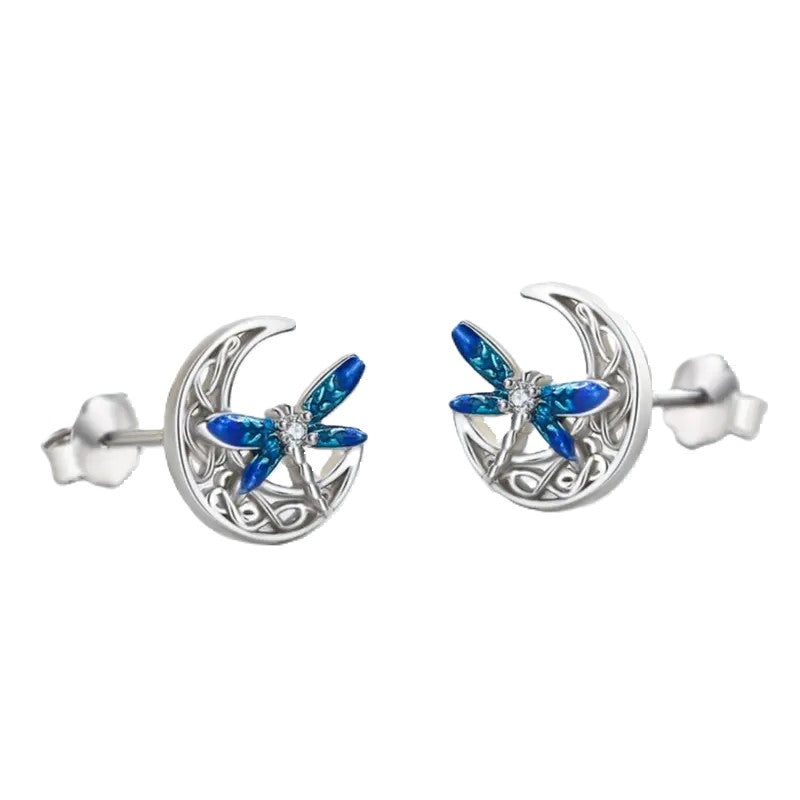 Dragonfly Moon Stud Earrings.