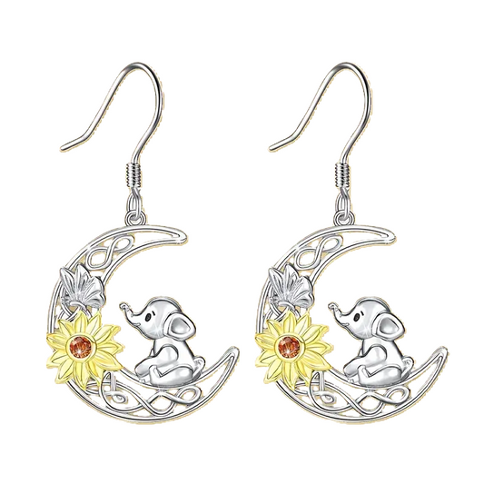 Sunflower, Elephant, and Moon Dangle earrings