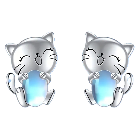 Kitten Holding a Moonstone Stud Earring 