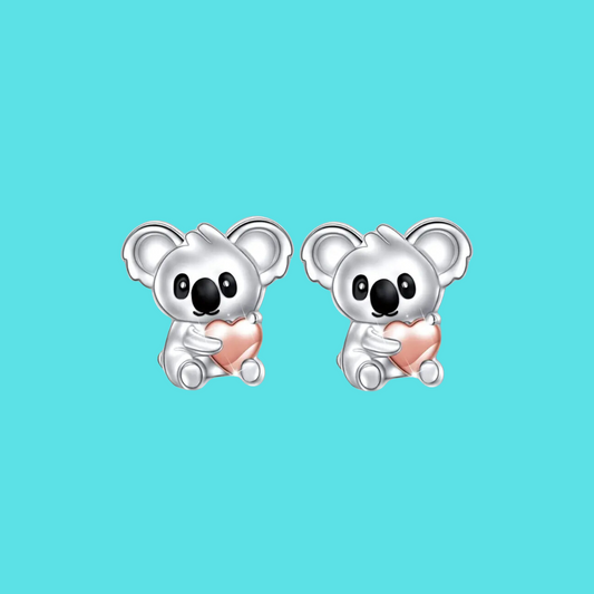 Koala Holding a Pink Heart Stud Earrings