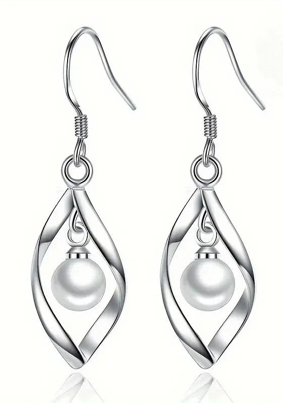 Rhombus Shape Freshwater Pearl Dangle Earrings