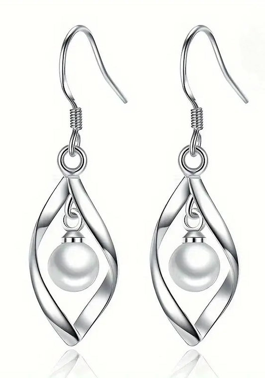 Rhombus Shape Freshwater Pearl Dangle Earrings