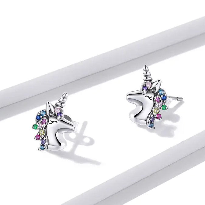 Unicorn Stud Earrings with Multi Colored Crystals