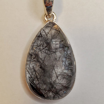 Black Rutile Agate Teardrop Pendant