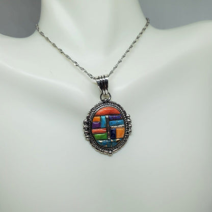 Multi Gemstone Sterling Silver Pendant