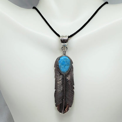 Turquoise Sterling Silver Feather Pendant