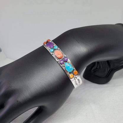 Multi Gemstone Sterling Silver Cuff Bracelet