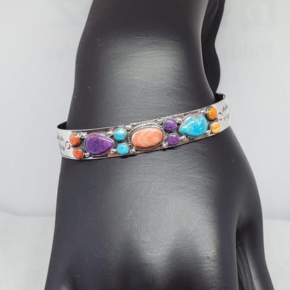 Multi Gemstone Sterling Silver Cuff Bracelet