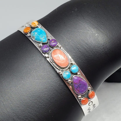 Multi Gemstone Sterling Silver Cuff Bracelet