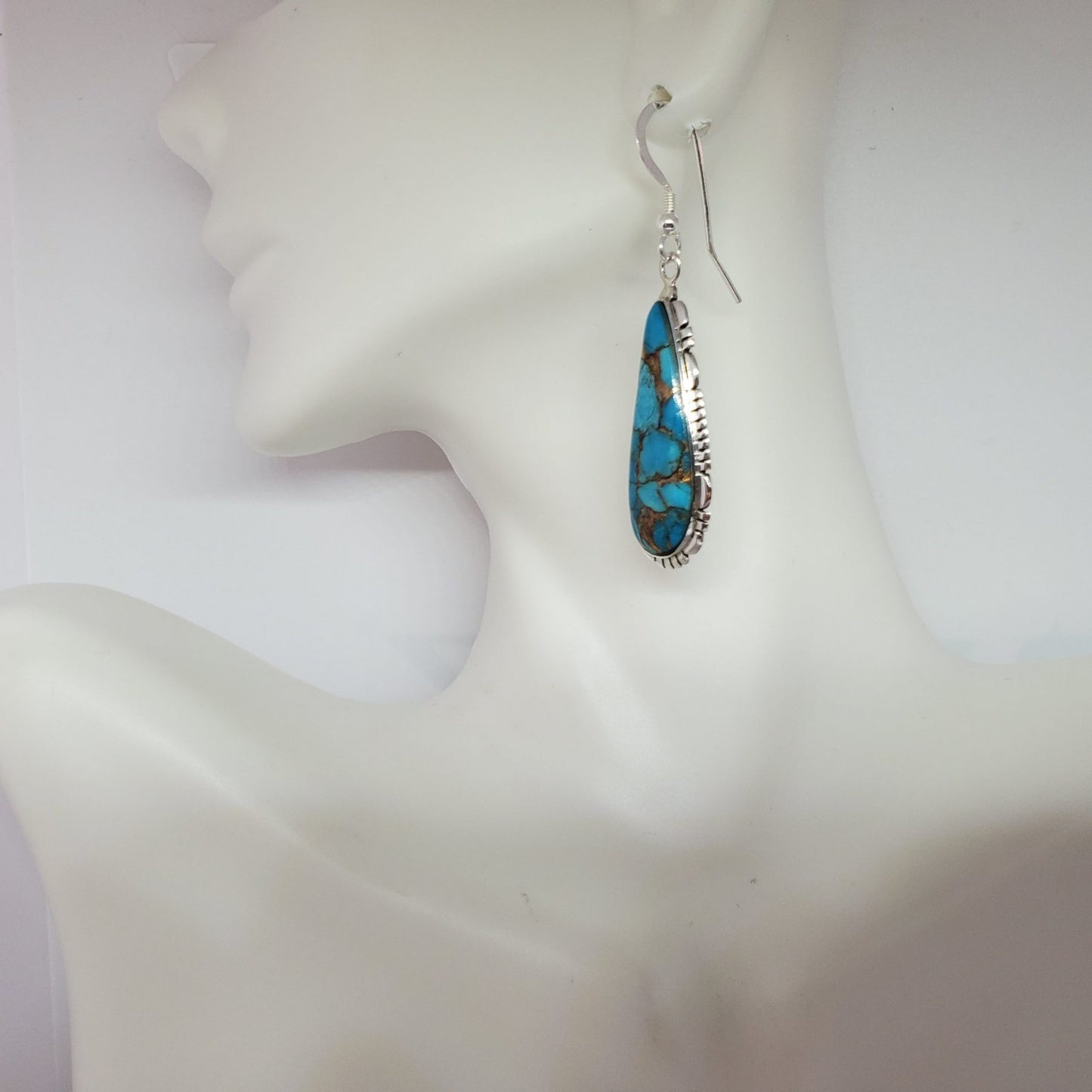 Matrix Turquoise Sterling Silver Drop Earrings