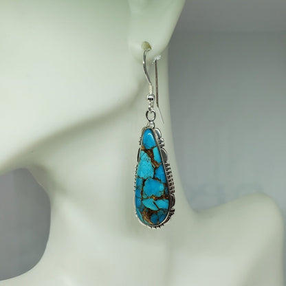 Matrix Turquoise Sterling Silver Drop Earrings