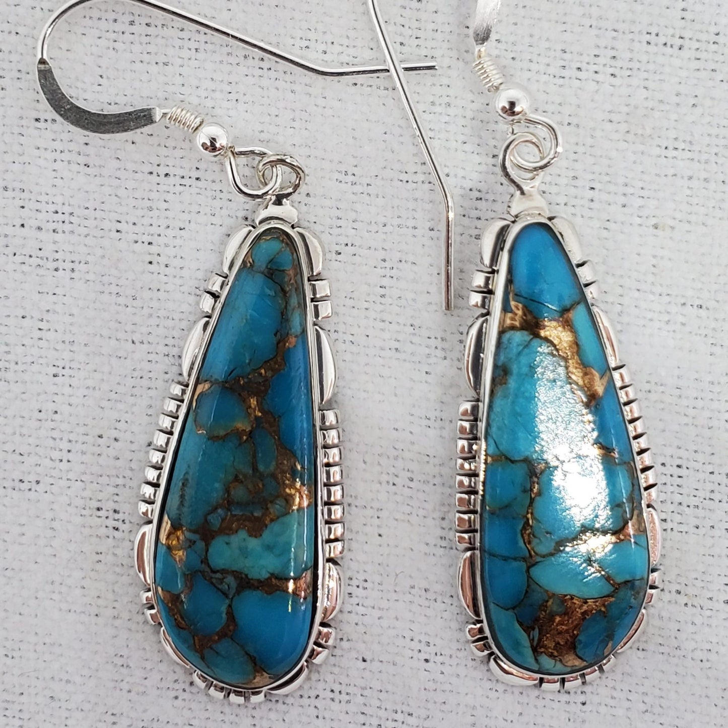 Matrix Turquoise Sterling Silver Drop Earrings