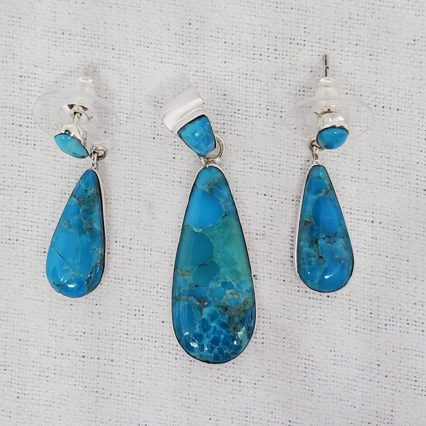 Turquoise Sterling Silver Pendant and Earrings Gift Set