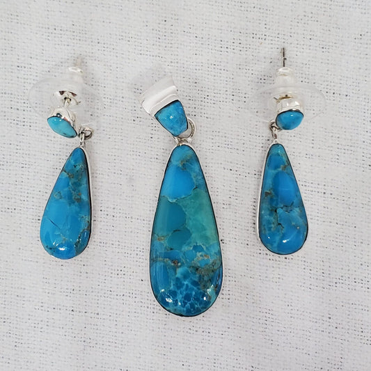 Turquoise Sterling Silver Pendant and Earrings Gift Set