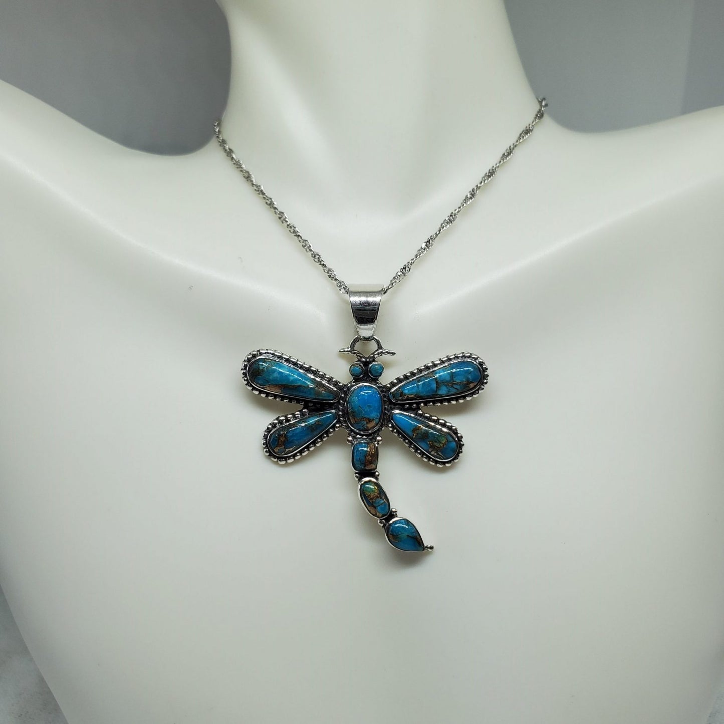 Matrix Turquoise Sterling Silver Dragonfly Pendant