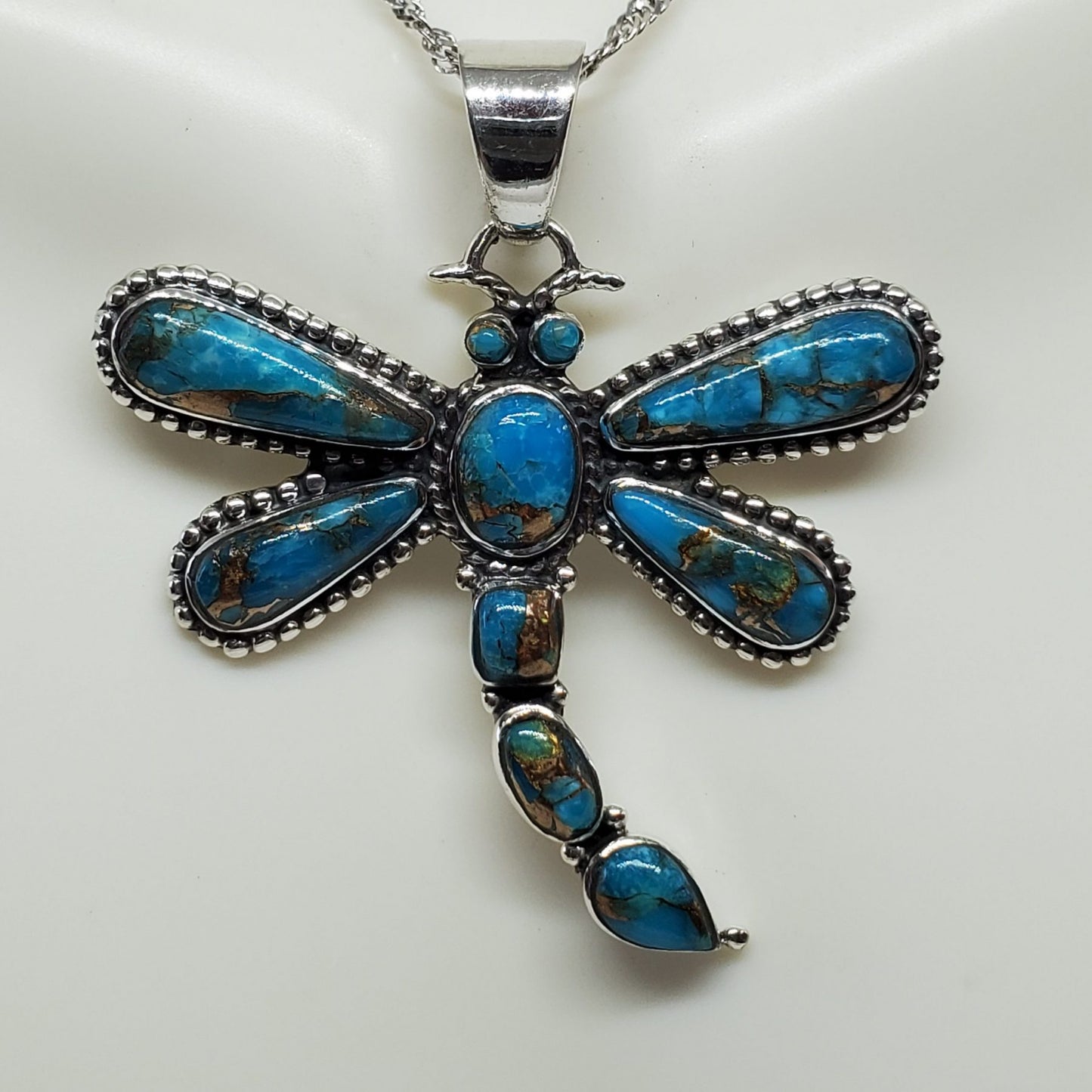 Matrix Turquoise Sterling Silver Dragonfly Pendant