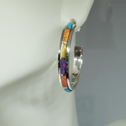 Multi Gemstone Sterling Silver Hoop Earrings