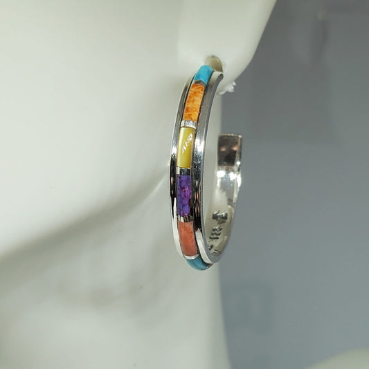 Multi Gemstone Sterling Silver Hoop Earrings