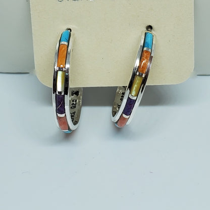 Multi Gemstone Sterling Silver Hoop Earrings