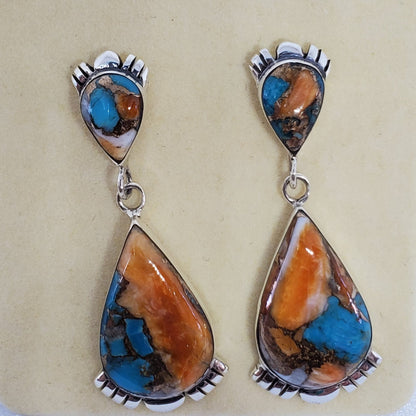 Spiny Turquoise Dangle Earrings set in Sterling Silver.