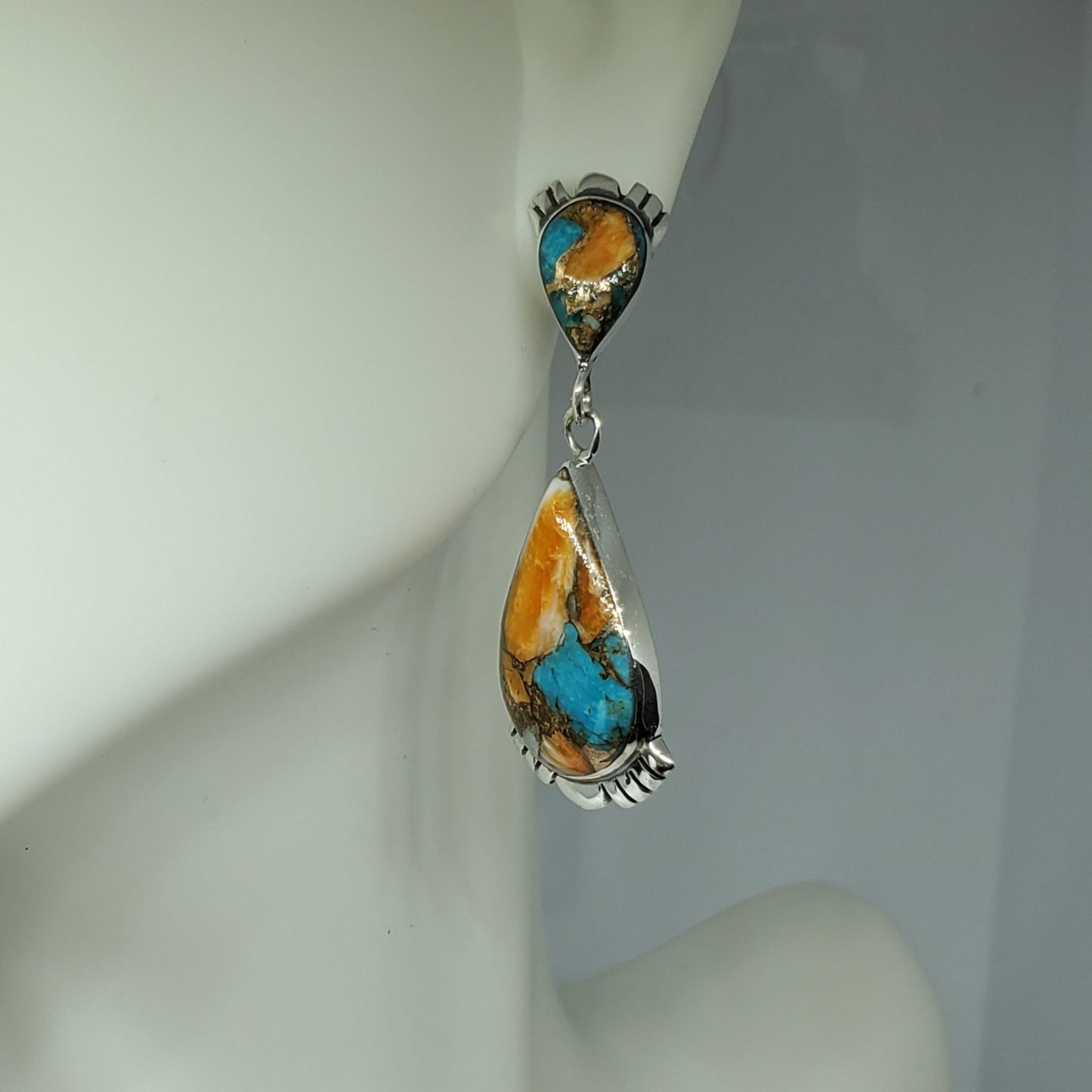 Spiny Turquoise Dangle Earrings set in Sterling Silver.