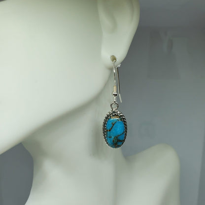 Matrix Turquoise Sterling Silver Oval Earrings