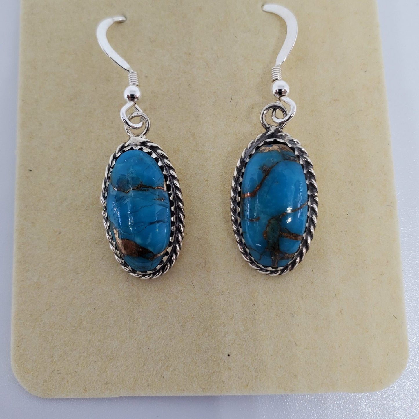 Matrix Turquoise Sterling Silver Oval Earrings